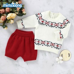 Mimixiong Baby Knitted Sweater Shorts 2pc Clothing Set 82W741