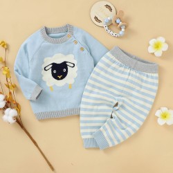 Mimixiong 100% Cotton Baby Knitted Sweater Pants 2pc Clothing Set 82W835