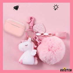 Unicorn Furry Ball Keychain Silicone Protective Case for Apple Airpods Pro