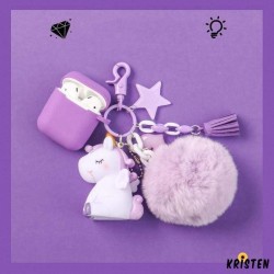 Unicorn Furry Ball Keychain Silicone Protective Case for Apple Airpods Pro