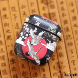 Ukiyo-e Japanese Bird Black Silicone Protective Shockproof Case for Apple Airpods 1 & 2