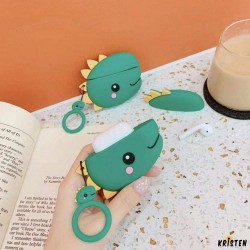 Cute Dinosaur Green Silicone Protective Shockproof Case for Apple Airpods 1 & 2