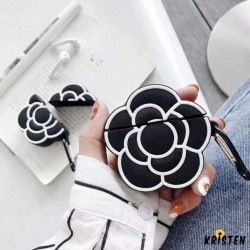 Camellia Black Flower Silicone Protective Shockproof Case for Apple Airpods 1 & 2