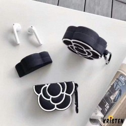 Camellia Black Flower Silicone Protective Shockproof Case for Apple Airpods 1 & 2