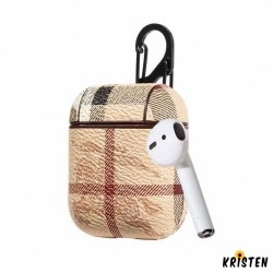 Burberry Style Airpods Classic Leather Protective Shockproof Case for Apple Airpods 1 & 2