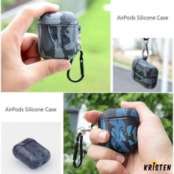 Camouflage Airpods Silicone Tpu Protective Shockproof Case with Carabiner for Apple Airpods 1 &