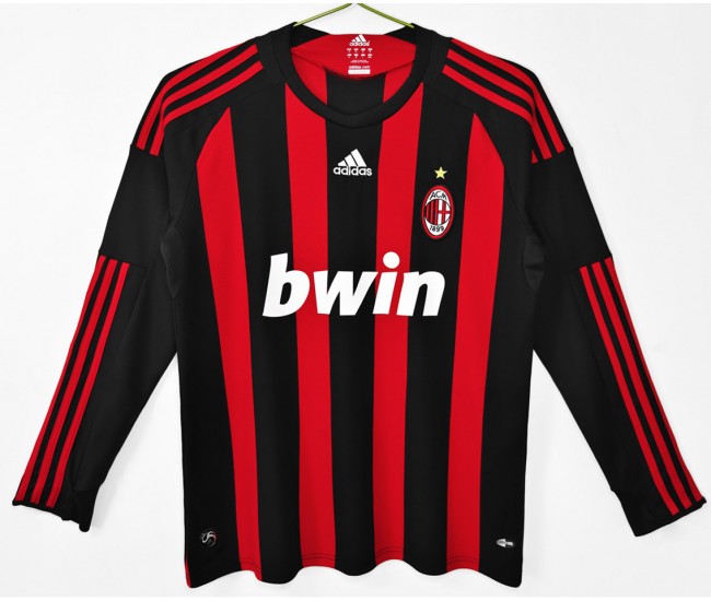 AC Milan Men Home Long Sleeve Retro Soccer Jersey 2008