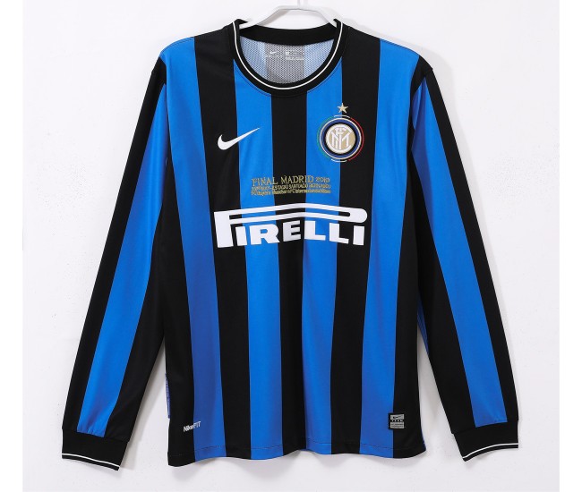 Inter Milan Men Home Long Sleeve Retro Soccer Jersey 2009