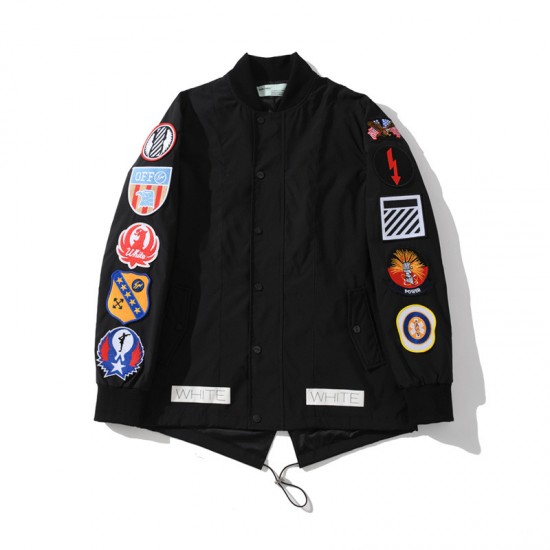 2020 Spring OFF-WHITE Multi-badge Swallowtail Men Trench Coat Black