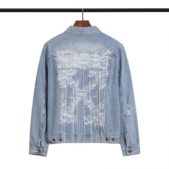 2020 Autumn OFF-WHITE Embroidery Cowboy Jacket Light Blue