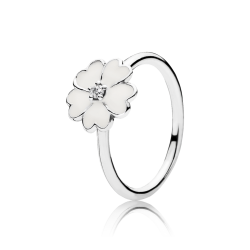 Pandora Primrose Stackable Ring, White Enamel
