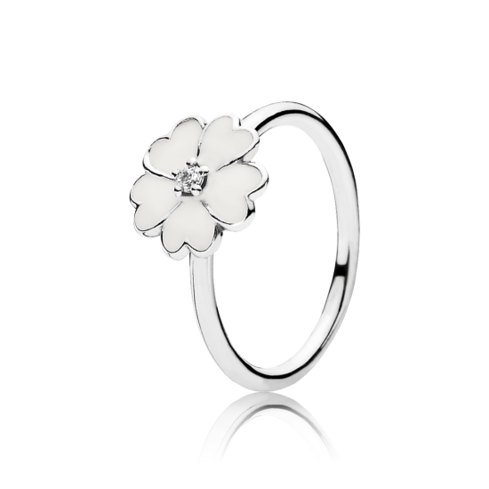 Pandora Primrose Stackable Ring, White Enamel