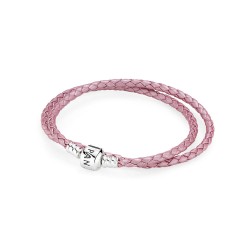 Pandora Pink Braided Double/Leather Charm Bracelet