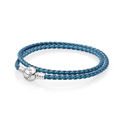 Pandora Mixed Blue Woven Double/Leather Charm Bracelet