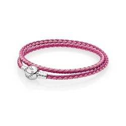 Pandora Mixed Pink Woven Double/Leather Charm Bracelet