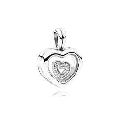 PANDORA Floating Heart Locket, Sapphire Crystal Glass & Clear CZ