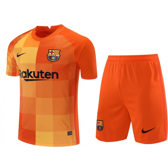 FC Barcelona Men Goalkeeper Short Sleeves Football Kit Orange