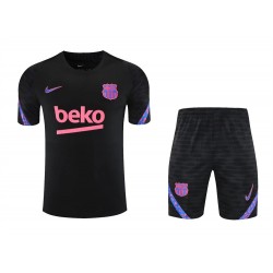 FC Barcelona Men Short Sleeves Football Training Suit Black