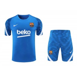 FC Barcelona Men Short Sleeves Football Training Suit Blue