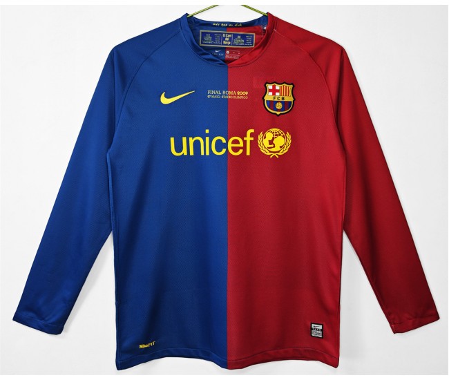 FC Barcelona Men Home Long Sleeve Retro Soccer Jersey 2008