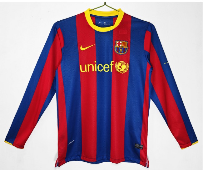 FC Barcelona Men Home Long Sleeve Retro Soccer Jersey 2010