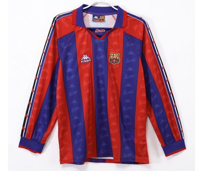 FC Barcelona Men Home Long Sleeve Retro Soccer Jersey 1995 FC Barcelona Men Home Long Sleeve Retro Soccer Jersey 1995
