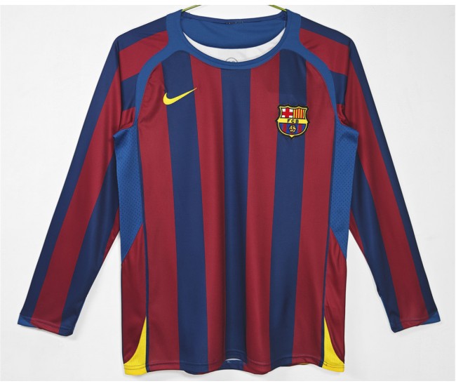 FC Barcelona Men Home Long Sleeve Retro Soccer Jersey 2005