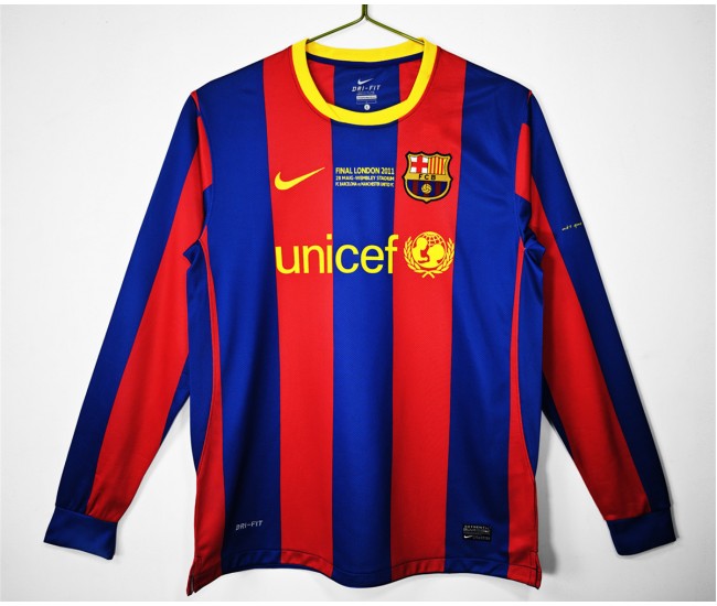 FC Barcelona Men Home UEFA Euro Long Sleeve Soccer Jersey 2010