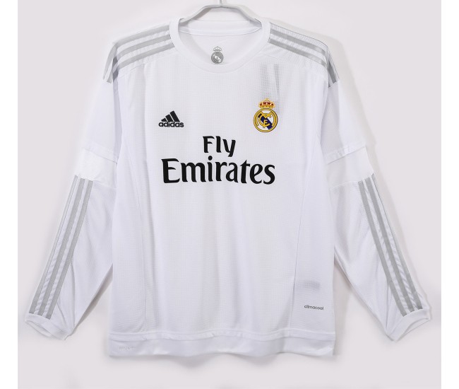 Real Madrid Men Home Long Sleeve Retro Soccer Jersey 2015