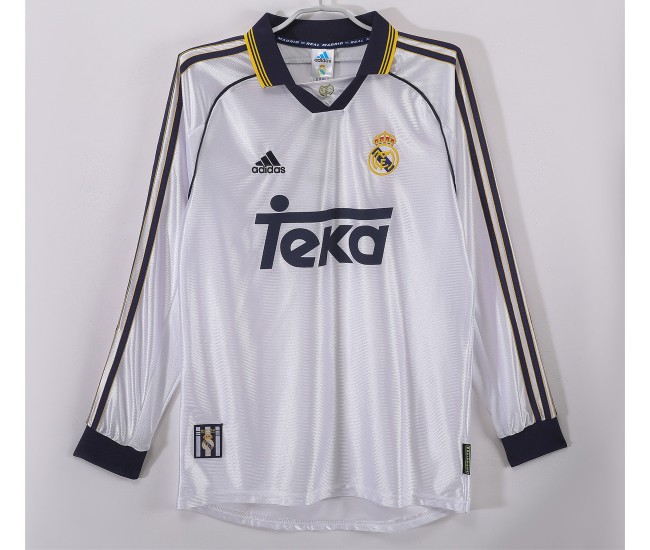 Real Madrid Men Home Long Sleeve Retro Soccer Jersey 1999