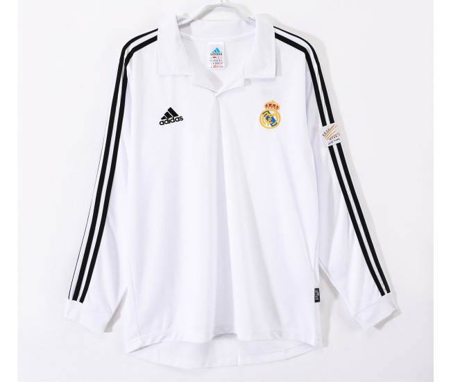 Real Madrid Men Home Long Sleeve Retro Soccer Jersey 2002