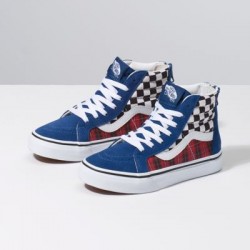 Vans Kids Shoes Kids Plaid Checkerboard Sk8-Hi Zip True Blue/Racing Red