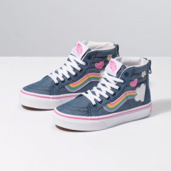 Vans Kids Shoes Kids Rainbow Sidestripe Sk8-Hi Zip Denim/True White