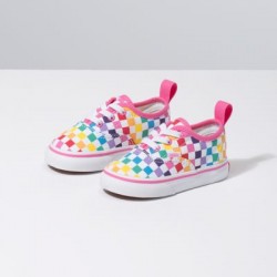Vans Kids Shoes Toddler Checkerboard Authentic Elastic Lace Rainbow/True White