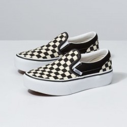 Vans Kids Shoes Kids Classic Slip-On Platform Black and White Checker/White