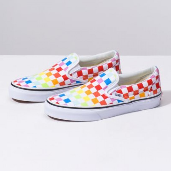 Vans Women Shoes Checkerboard Slip-On Rainbow/True White