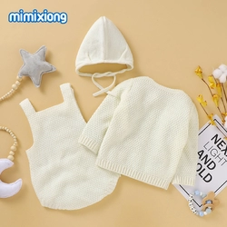 Mimixiong Baby Knitted Romper Coat Hat 3pc Clothing Set 82W823-825-826