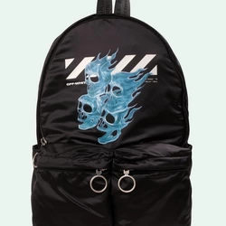 19SS OFF-WHITE Blue Skull Flame Backpack Black