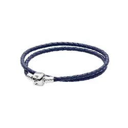 Pandora Dark Blue Braided Double/Leather Charm Bracelet