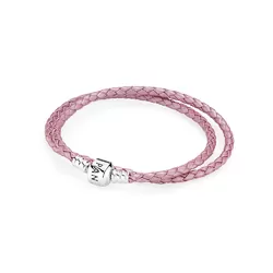 Pandora Pink Braided Double/Leather Charm Bracelet
