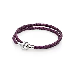 Pandora Purple Braided Double/Leather Charm Bracelet