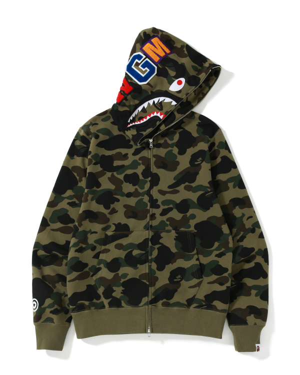 Bape 1st Camo Shark zip hoodie Army Green