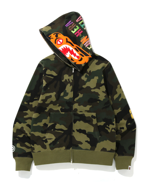Bape Woodland Camo Tiger zip hoodie Army Green