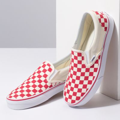 Vans Women Shoes Primary Check Slip-On Racing Red/Off White