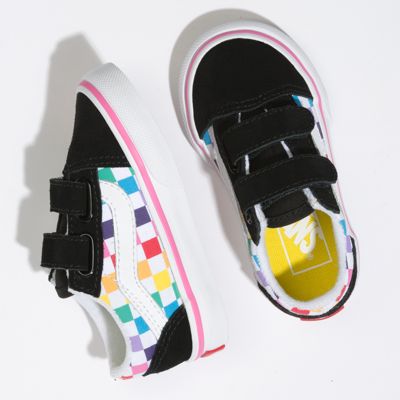 Vans Kids Shoes Toddler Checkerboard Old Skool V Rainbow/True White