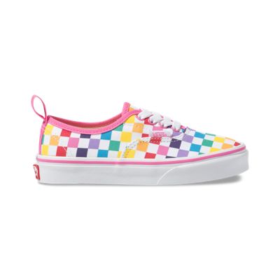 Vans Kids Shoes Kids Checkerboard Authentic Elastic Lace Rainbow/True White