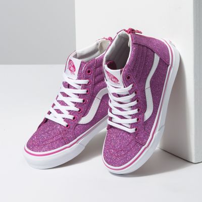 Vans Kids Shoes Kids Glitter Textile Sk8-Hi Zip Pink/True White