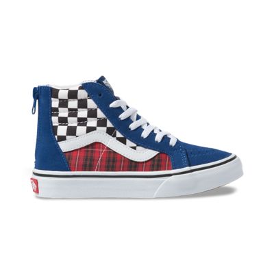 Vans Kids Shoes Kids Plaid Checkerboard Sk8-Hi Zip True Blue/Racing Red