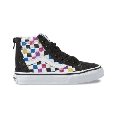 Vans Kids Shoes Kids Glitter Checkerboard Sk8-Hi Zip Black/True White