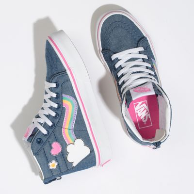 Vans Kids Shoes Kids Rainbow Sidestripe Sk8-Hi Zip Denim/True White